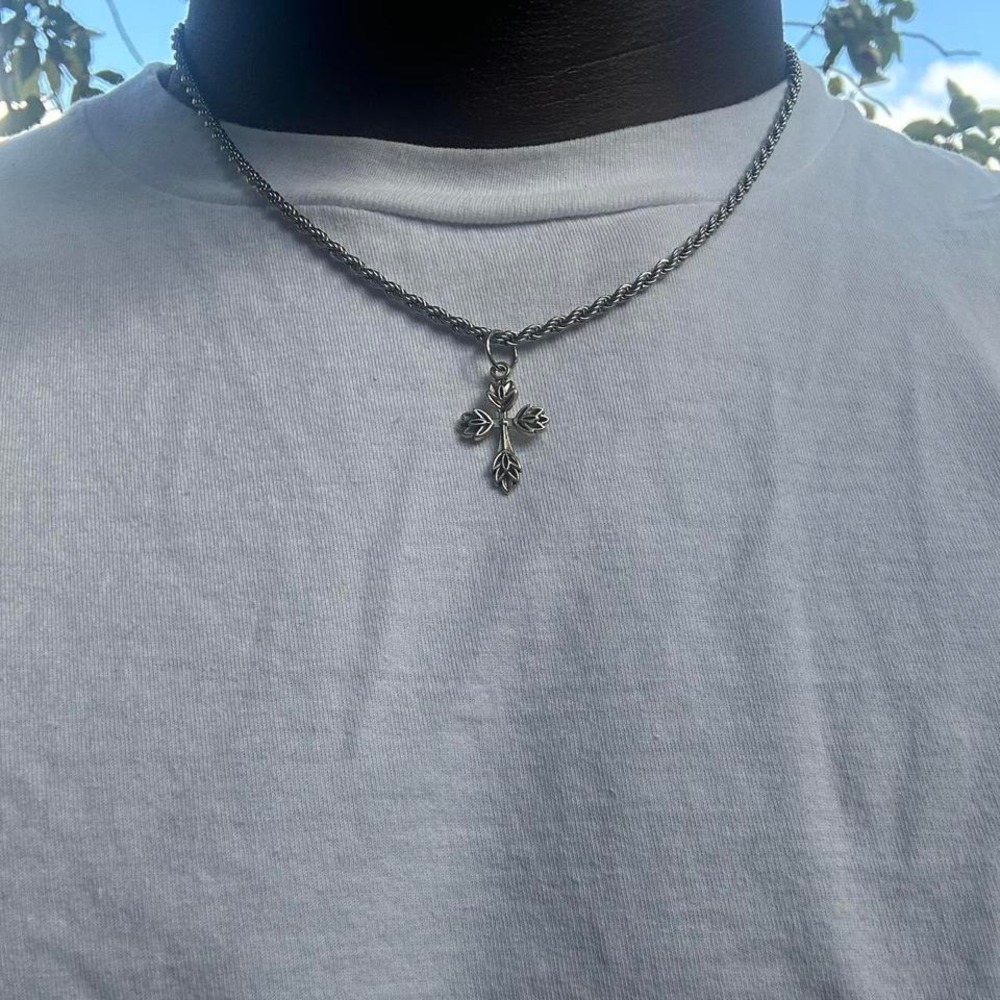 Vintage stainless steel lotus cross pendant